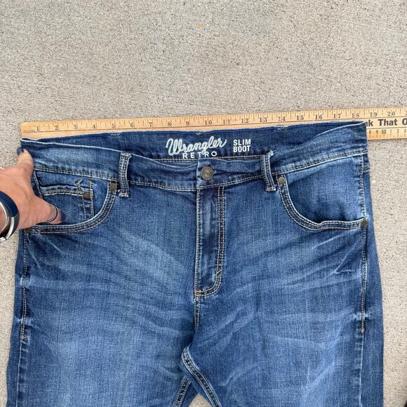 Wrangler Retro Slim Boot Blue Jeans in Layton 35x30 WLT77LY - Picture 7 of 9